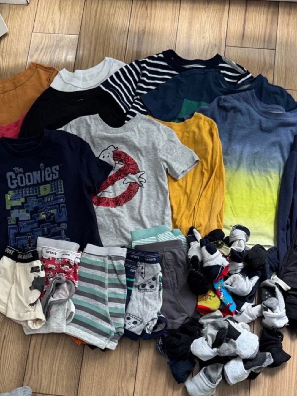 Kids Mixed T-Shirt & Clothing Bundle - Navy, Gray, Yellow, Stripes